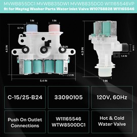 Washer Water Inlet Valve fit for Maytag Bravos XL MCT Commercial MVWB765FW0 MVWB855DC2 MVWB835DW2 MVWB835DW3 MVWB765FW WTW7500GW01 WTW7500GW2 WTW8500DC2 WTW8500DC5 MVWB755DW1 MVWB765FC1 LUXRILIX