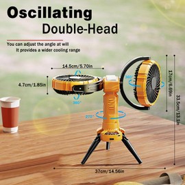 Civikyle Double-Head Camping Fan with Light Rechargeable Oscillating Hanging Tent Fan Portable Outdoor Camping Essentials Accessories Supplies Gear