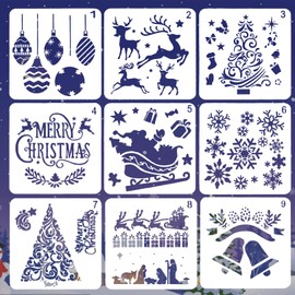 9 Pcs Christmas Stencils Templates,Reusable Painting DIY Christmas Stencils Templates,Christmas Plastic Making for Spraying Door Window Wall Furniture Painting Christmas Arts Crafts Decoration