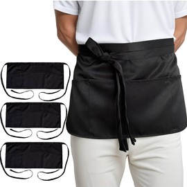 LyJussly 3 Pack Splash-proof Waiter Waist Aprons 3 Large Pockets Extra Long Belt Waiter Aprons for Men and Women, Restaurant Kitchen Garden