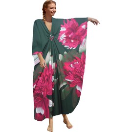 RanRui Floral Kaftan Dresses for Women Plus Size Beach Cover Up Silk Kaftans with Batwing Sleeves Oversized V-Neck Caftan Loungewear Mumu Dresses Mrs. Roper Costume Beach & Swimwear Cover Ups 9693-1