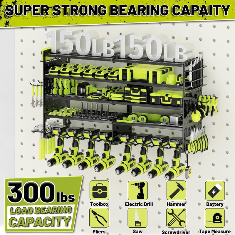 5 Layers Power Tool Organizer Wall Mount, Metal Cordless Tool