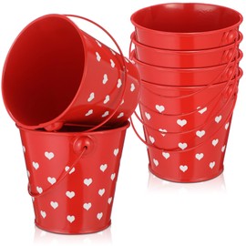 meekoo Valentine Small Gift Buckets with Handle 4" Red Metal Sand Bucket Valentines Party Favor Candies Chocolate Gift Holder for Valentines Day Party(6 Pcs)