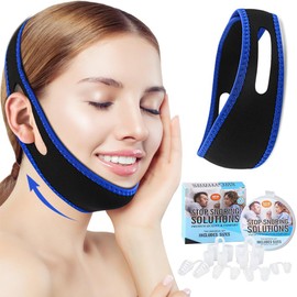TTPSRY Anti Snoring Chin Strap Adjustable Devices Soft Aid for Snoring Reduction for Women and Men with 8 Snoring Nose Clips