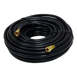 RG59 Coaxial Cable 25' FT 2 X F Connector Black Gold Plate Pre Installed Plug Ends RG-59 Jumper TV Video Extension Audio Plug Hook Up, 75 Ohm