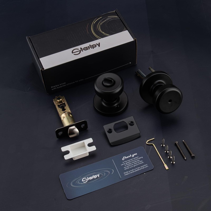 STARPY Black Door Knobs Interior with Turn Lock for Privacy