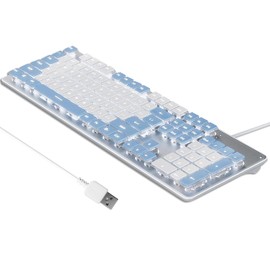 Ultra-Slim Compact USB Wired Keyboard, Backlit Keyboard, Quiet Keyboard, 104-keys, Foldable Stands, Spill-Resistant, Anti-Wear Letters for Windows Mac PC Laptop (Blue)