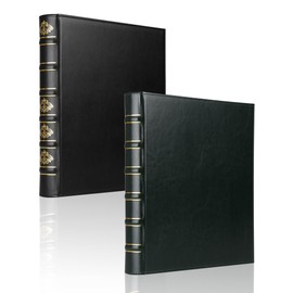 2 Pcs Vintage Hardback 3 Ring Leather Binder, Professional Binder Organizer, Planner Binder, Classical 1 Inch 3 Ring Binder, Letter Size 8.5 x 11, (1 Black and 1 Dark Green)