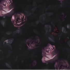 Laatse Dark Floral Wallpaper Peel and Stick, Vintage Black Contact Paper Pink Rose Flowers 17.5" x 118", Wall Paper Murals Removable Self Adhesive Waterproof for Bedroom Shelves Cabinet Drawer Table