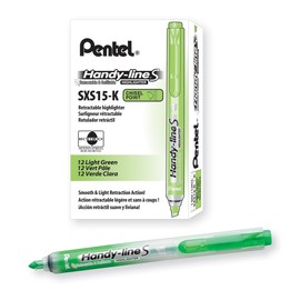 Pentel Handy-Line S Retractable and Refillable Chisel Tip Highlighter, Light Green Ink, Box of 12 (SXS15-K)