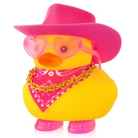 wonuu Cute Ducky in Shoes, Car Dashboard Decorations Pink Cowboy Hat Rubber Ducks, Duck for Car Ornament Accessories with Hat, Glasses, Scarf, Shoes, Necklace, Rose