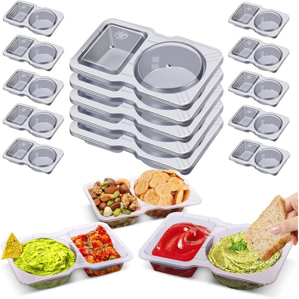 WRQIOO 30 Sets Reusable Snack Pack Containers, Double Condiment Containers