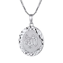 Suplight Women's Necklace 18k Gold-Plated / Platinum Plated Allah Chain Heart/Oval Pendant Necklace Arabic Muslim Amulet Islamic Fashion Jewellery for Women Girls with Gift Box, Copper, Cubic Zirconia