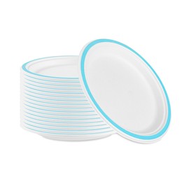 Restaurantware Compostable Paper Plates 100 Pack of 8.8 Inch Disposable Sugarcane Bagasse Plates No PFAS Added Microwavable Freezable Hot and Cold Food Ready White Round Rimmed Party Dinnerware