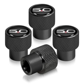 iPick Image for Ford Mustang GT 5.0 in Black on Black Aluminum Tire Valve Stem Caps