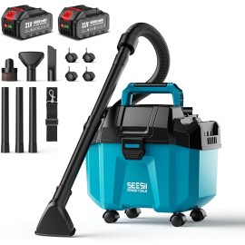 Seesii 2.6 Gallon Cordless Wet/Dry Shop Vacuum with Accessory 2x4000mah Battery