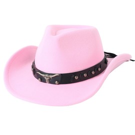Jastore Western Cowboy Hat para niños y niñas, clásico Cowboy Cowboy Vaquera, sombrero de vestir con cinturón de hebilla, Rosa claro, 1-3 Años