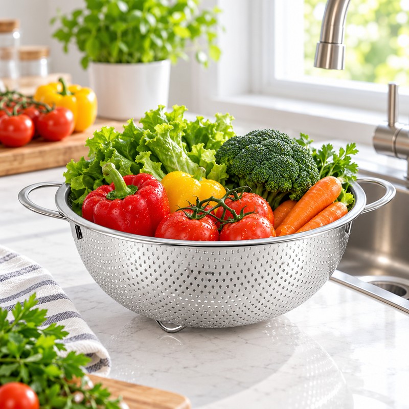 Stainless Steel Colander for Washing Vegetables & Draining Pasta –