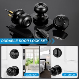 Plustool 4 Pack Front Door Lock Set,Matte Black Exterior Door Lock Set with Deadbolt,Single Cylinder Deadbolt Lock and Door Knob Set,Keyed Alike Door Knob with Lock&Keys,Round Ball Entry Door Lockset
