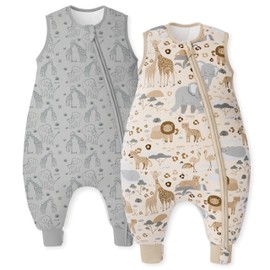 Unnivoll Baby Sleeping Bag with Feet, 1.5 Tog, Pack of 2, Baby Cotton All-Year Sleeping Bag with Legs, Baby Sleeping Bag, Soft, 80 cm for Boys and Girls, Zebra