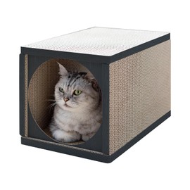 Cat Scratcher Tunnel, Cardboard cat House & Scratching Post for Indoor Cats, 360 Degree Comfort, Durable Design, Odor-Free Fun, Easy Assembly, Perfect for Playful Kittens and Adult Cats, Blackwood