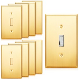 Zonon 8 Pack Gold Outlet Covers 4.50" x 2.76" Toggle Light Switch Covers Brass Metal Brushed Decorative Gold Receptacle Wallplate Corrosion Resistant,Standard Size,Brushed Brass
