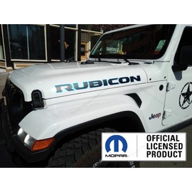 Decal Mods Rubicon Hood Graphic Vinyl Decal fits Jeep Rubicon JL/JT (2018-2025) Matte Black with 4xe Blue Outline (Set of 2) BLU4XE | UV1R3