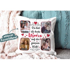 Cushion with Filling to Design Yourself with 4 Photos – For the Best Uroma – High-Quality Cushion Cover with Zip – Beige Back, 40 x 40 cm