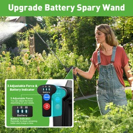 Battery Powered Sprayer Wand, 32 Inch Garden Sprayer Telescopic Wand with 3 Adjustable Speeds, Battery Indicator, 26.2 FT Hose, 7.4V Rechargeable Water Sprayer Wand with 4 Adjustable Nozzles & Filter