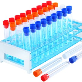 Test Tubes,40Pcs Test Tubes with Rack,Plastic Test Tubes with Caps,Science Tubes and Test Tube Holder 16x100mm (12ml)