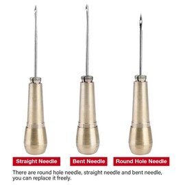 Copper Handle Sewing Awl, 3 Needles Sewing Awl Repair Tool Hand Stitcher Handle Copper Tools for DIY Sewing Repair Canvas Leather