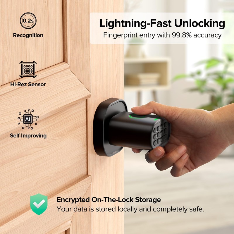ThorBolt Fingerprint Door Lock with Keypad Door Knob, HomeKit Lock