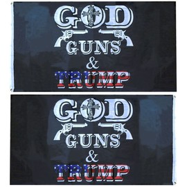 God Guns & Trump 2024 Black (Guns) Premium Quality Heavy Duty Fade Resistant Rough Tex 68D Double Sided 3x5 3'x5' Woven Poly Nylon Flag Banner