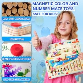JRD&BS WINL Magnetic Wooden Maze Game for Toddlers Fine Motor Skills Toys Color and Number Maze for Kids Montessori Toys for 4-8 Year Old Educational Toys Preschoolers Puzzle Board (Ocean)