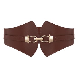 JasGood Women's Elastic Leather Wide Belt Vintage Stretch Belt for Women Jeans Dress, C Coffee