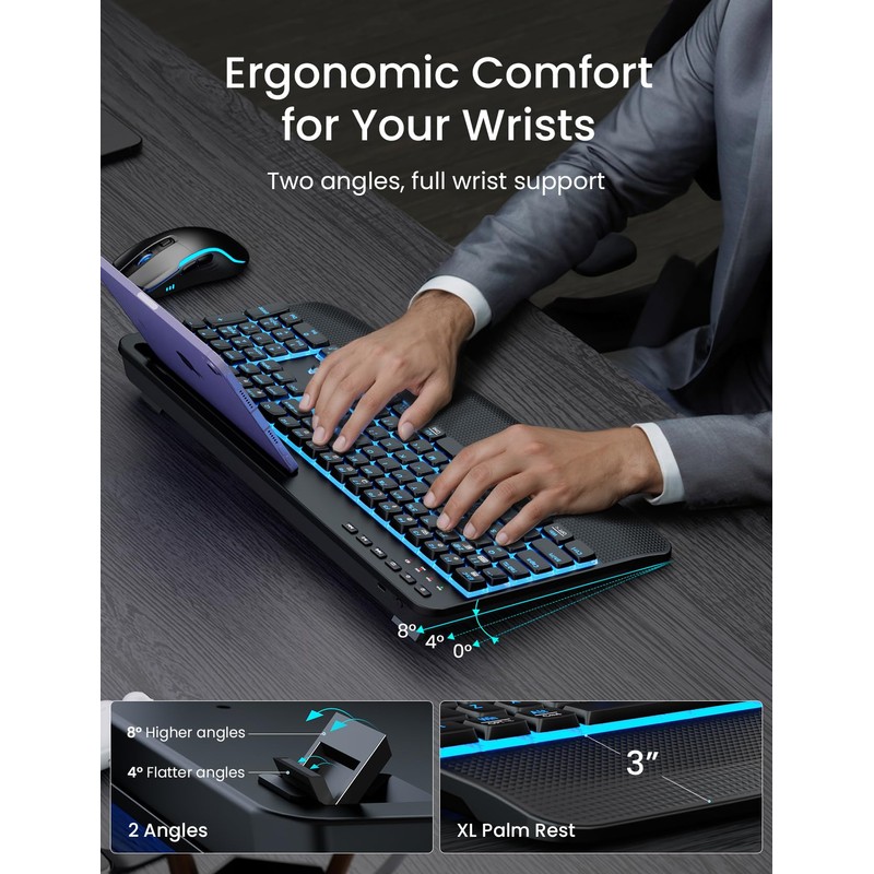 SABLUTE Wireless Backlit Keyboard and Mouse Combo, Rechargeable Quiet