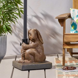 espidoo Rabbit Umbrella Base: Hand-Crafted Resin Finish Outdoor Patio Decor - Stable Garden Shade Stand for Boho Backyards & Cottagecore Enthusiasts