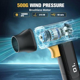 Compressed Air Duster with 180000RPM Super Power, Cordless Electric Air Duster with 2x3000mAh Rechargeable Batteries, Powerful Portable Mini Dust Blower for Car,Keyboard,Computer,Outdoor,House(Yellow)