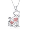 LWXIE Diamond Rose and Cat Necklace for Women 925 Sterling