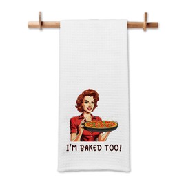 GOSJINNK Funny Kitchen Towels I'm Baked Too Dish Towels Retro Sassy Housewife Towels for Kitchen Decor Sweet Housewarming Gifts BBQ Baking Cooking Towels Gifts for Women Hostess Sister Chef Friend