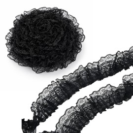 Merzio 5 Yards Floral Lace Trim Ribbon, Vintage Embroidered Pleated Lace Fabric Edging for Sewing, Crafting, Wedding Bridal Dress, Gift Wrapping and DIY Home Decoration