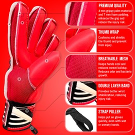 Adhawk Goalkeeper Gloves for Kids & Adult, Football Training Goalie Gloves, Non-Slip Palm Material with Extra Foam Padding to Protect Kids Palms and Fingers, Double Layer Wrist Protection