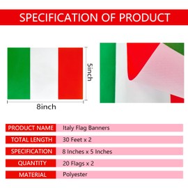 TSMD 2 Packs Italy Flag Banner Italian Flags String Small Mini Hanging Flags Decorations,60 Feet 40 Flags