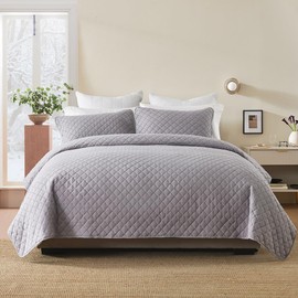 Wistown Reversible Bedspread Quilt Bedding Sets Queen Size, 3 Pieces Soft Lightweight Coverlet Sets Comforters Bedspreads for All Seasons, Diamond Embossed Pattern, Grey