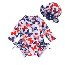 Infant Baby Girl Swimsuit One-Piece Long Sleeve Rash Guard with Hat Set Floral Zipper Bathing Suit Leopard Beach Wear