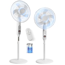 TonyEst Rechargeable Floor Standing Fan with Remote - 12" Quiet Oscillating Pedestal Fan with 15000mah Battery,12 Speeds,1-12H Timer for Home Patio Office Outdoor (White)
