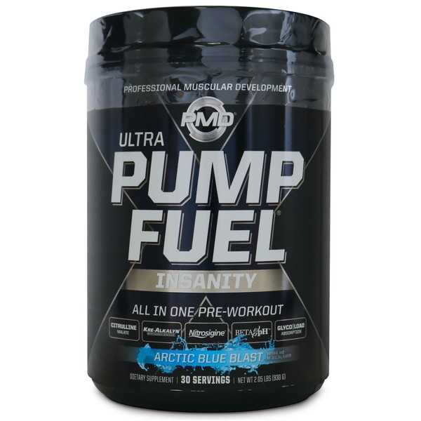 PMD Sports Ultra Pump Fuel Insanity - Pre Workout Drink Mix for Energy, Strength, Endurance, Recovery - Complex Carbohydrates and Amino Energy - Arctic Blue Blast (30 Servings)