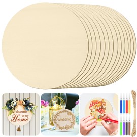 HavaCue 12PCS 15CM Wood Circles for Craft,Natural Round Wooden Discs mit Jute Rope Colour Pen,Unfinished Wood Circles for Crafts,Pyrography,Painting,Home Decoration