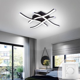 HUOKU 4-Light Dimmable LED Ceiling Light Modern, 24W Curved Ceiling Light Fixture Black Flush Mount Lighting Fixture for Hallway Bedroom Living Room, 1667LM 6000K Cool White