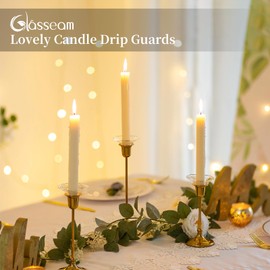 Glasseam Glass Candle Drip Protectors for Candle Stick Holder, Clear Bobeches for Chandeliers Set of 24, Round Bobeche Candle Guards for Taper Candle Holder, Wax Catchers for Candles Dining Room Decor